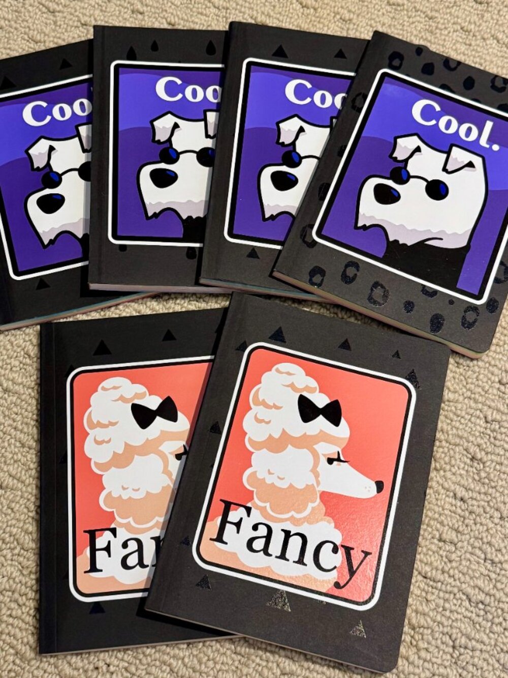 6 Dog Images, Black, Blank Mixed Colorful Paper Notebooks Journals